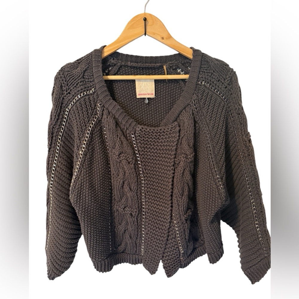 Rebecca Taylor Women's Grey  Cardigan Sweater M Wool Knit $450 NWOT